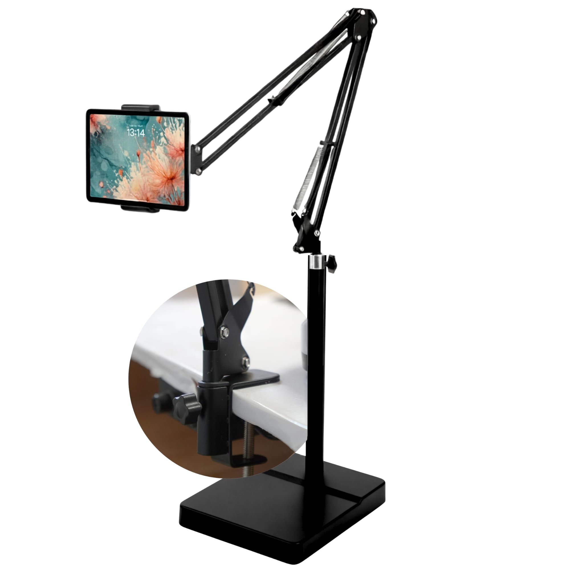 Photo 1 of 2-in-1 Tablet Floor Stand with tablet stand for desk – Stable 8lb Base with Stretchable Arm for Bed, Couch, or Desk Compatible with iPads, Galaxy Tabs, Surface Pro, Phones & E-Readers (4.7"–12.9")