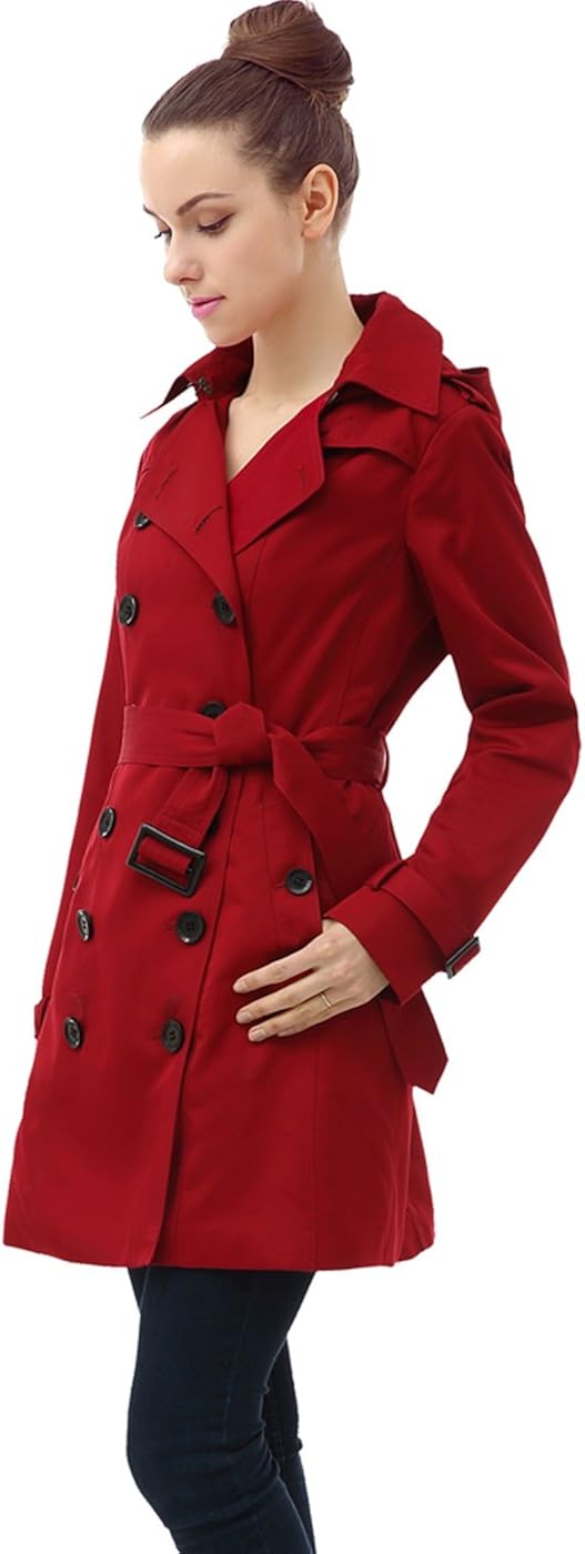 BGSD Women's Leah Waterproof Hooded Mid Length Trench Coat: Clothing