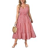 RITERA Plus Size Dresses for Women Sleeveless Spahetti Straps Maxi Dresses V Neck Flowy Pocket Summer Holiday XL-5XL