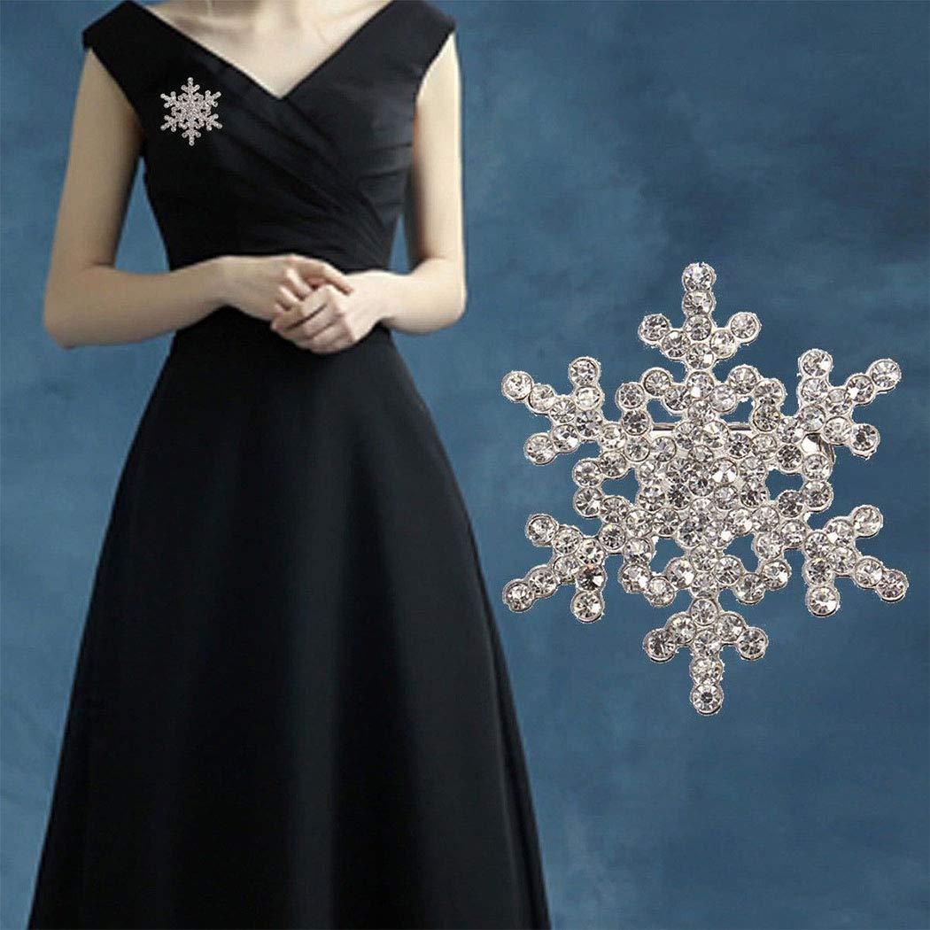 TseenYi Fashion Snowflake Brooch Full of Rhinestones Brooch Pin Crystal Breastpin Christmas Clothes Pin Jewelry Gifts for Men and Women (Silver)