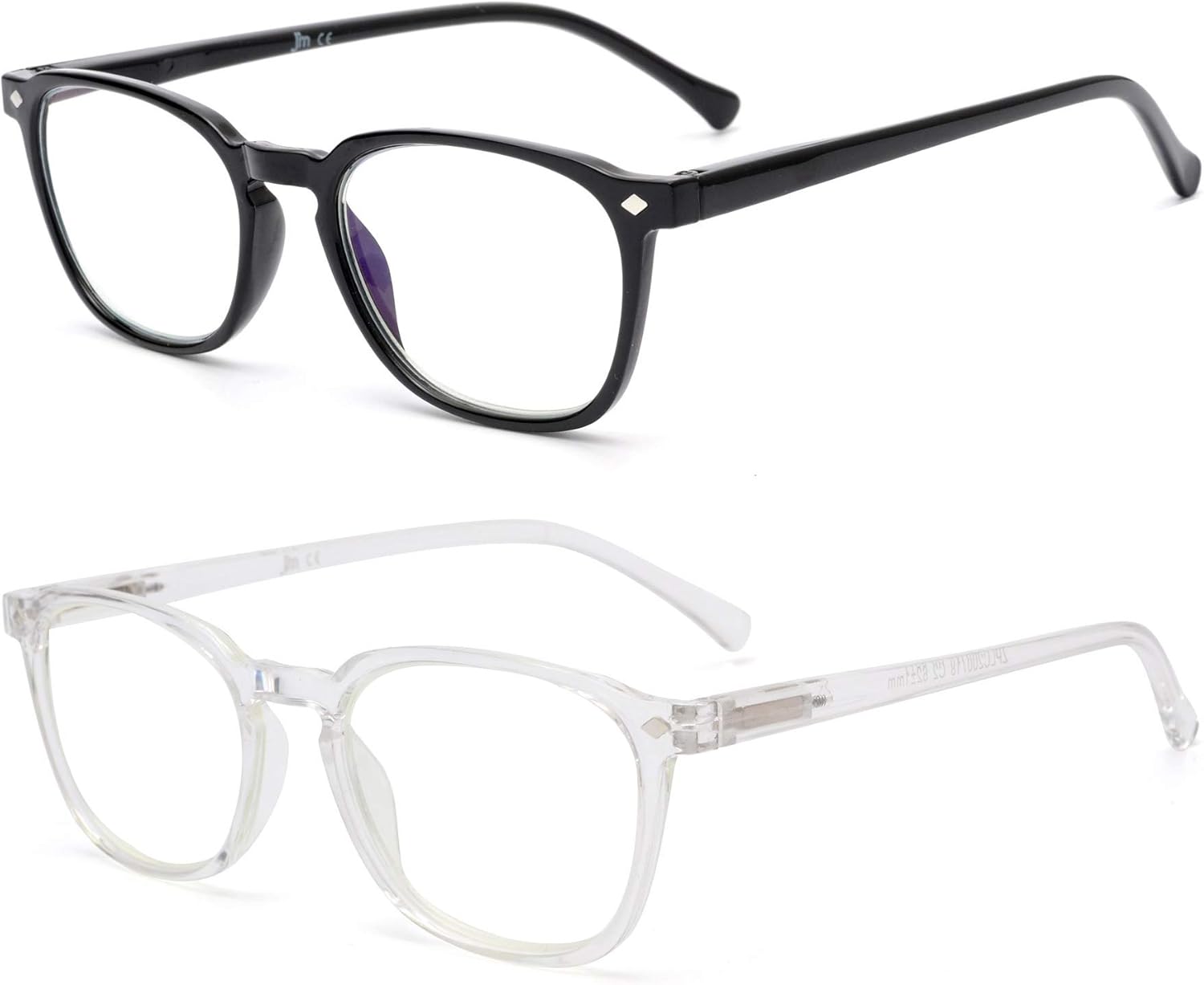 JM 2 Pack Retro Square Reading Glasses, Spring Hinge Blue
