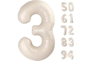 IWERP Cream White 3 Balloon, Cream Number Balloons 40 Inch, 3rd Birthday Decorations for Kids Girls Boys, Men Women Ivory Party Supplies for Party Decorations, Number 3 Balloon