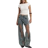 NIFTRIRY Womens Straight Leg Denim Pants See Through Mesh Fashion Jeans for Women Sexy Outfits