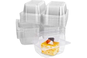 60Pcs Cake Slice Boxes, FHDUSRYO 14 x 10.5cm Clear Plastic Clamshell Food Square Boxes with Lids, Reusable Single Hinged Dess