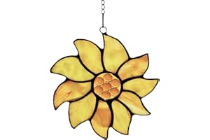 BOXCASA Farmhouse Summer Sunflower Stained Glass Window Hangings,Sunflower Lover Gifts for Women,Best Thank You Teacher Gift,Handmade Sunflower Art Decorations Gift for Mom Grandma Nana Aunt