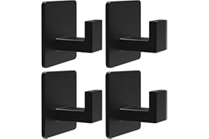 Black 4 Pack Adhesive Towel Hooks, Heavy Duty Wall Hooks Aluminum Hooks Stick on Door, Kitchen, Bathroom for Hanging Coat, Ha