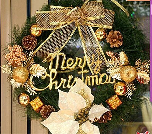 YIBOO DIY Christmas Garland Outdoor Party Decoration Bowknot Decorative Wreath Crestwood Spruce Factory Direct Christmas Wreath with Green Bristle, Cones, Golden Berries Window Door Ornament(Golden)