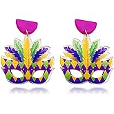 Mardi Gras Earrings for Women Mardi Gras Mask Hat Modelling Earrings Acrylic Carnival Earrings Mardi Gras Theme Earrings for Women Holiday Mardi Gras