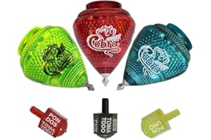 SAN RAFAEL ARCANGEL 3 Pack Jumbo Cobra Spinning Top Set with 3 Assorted Color Toma Todo Mexican Traditional Game Trompos Mexicanos Cometa de Plastico con Lanzador de Cuerda Incluido Perinolas Incluidas Durable Metal Tips