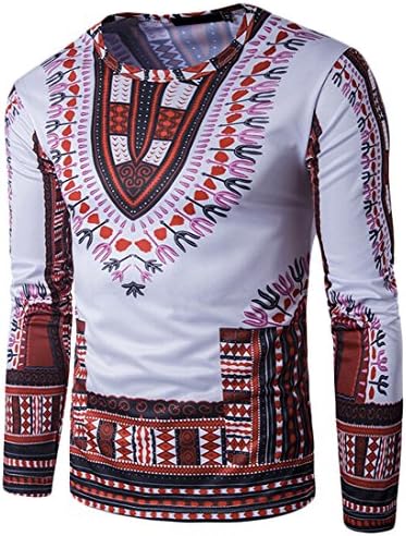 Acquaa Mens Ethnic 3D Prints Fake Two Pieces Round Neck T-Shirts Red XS