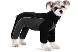MIAODODO Fleece Dog Coat for Small Medium Dog,Pullover Pajamas Jumpsuit Bodysuit Puppy Coats with Legs, Pet Windproof Warm Cold Weather Jacket Full Body Vest Cozy Snowsuit Outfit Clothes (Black, L)