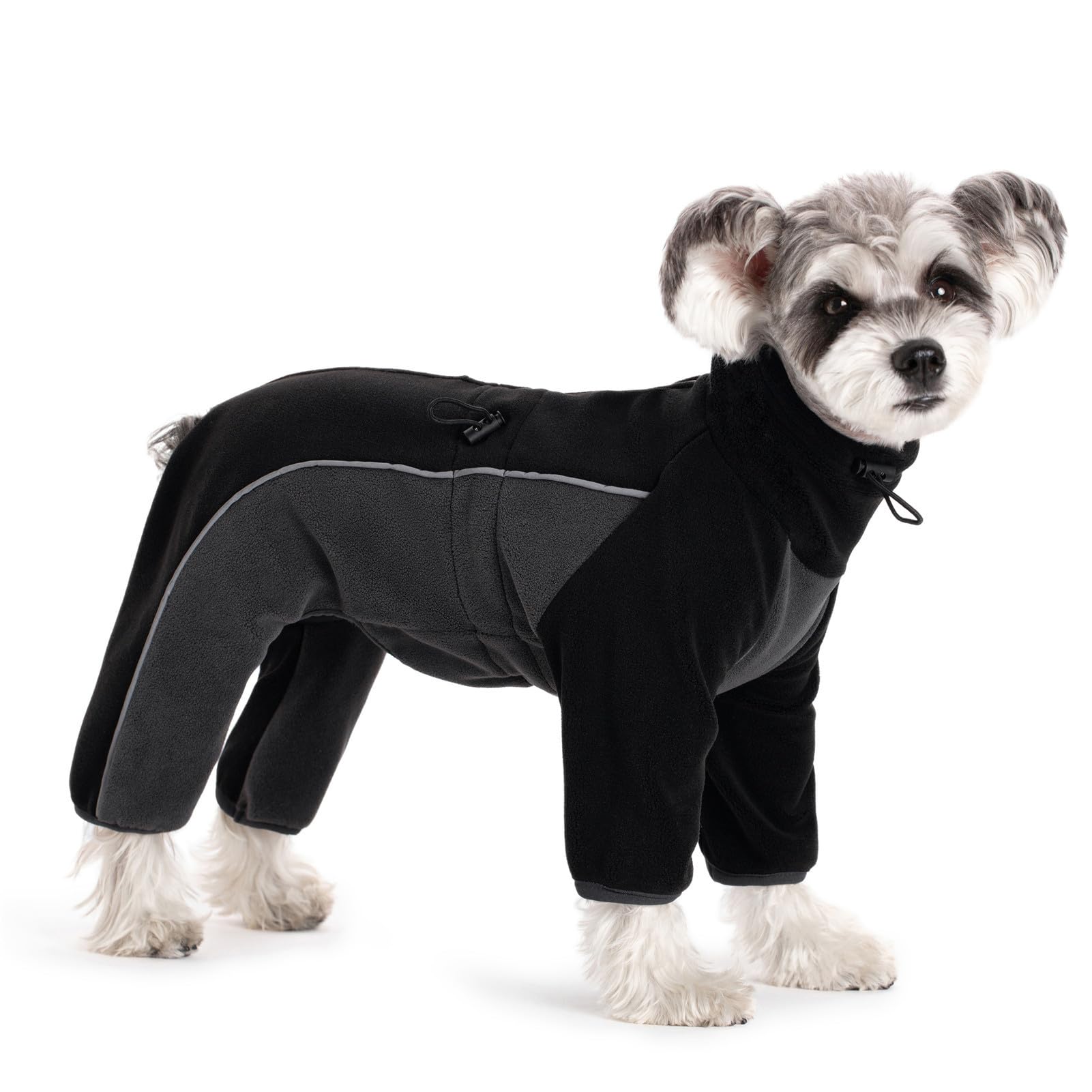 Photo 1 of Fleece Dog Coat for Small Medium Dog,Pullover Pajamas Jumpsuit Bodysuit Puppy Coats with Legs, Pet Windproof Warm Cold Weather Jacket Full Body Vest Cozy Snowsuit Outfit Clothes (Black, XL)