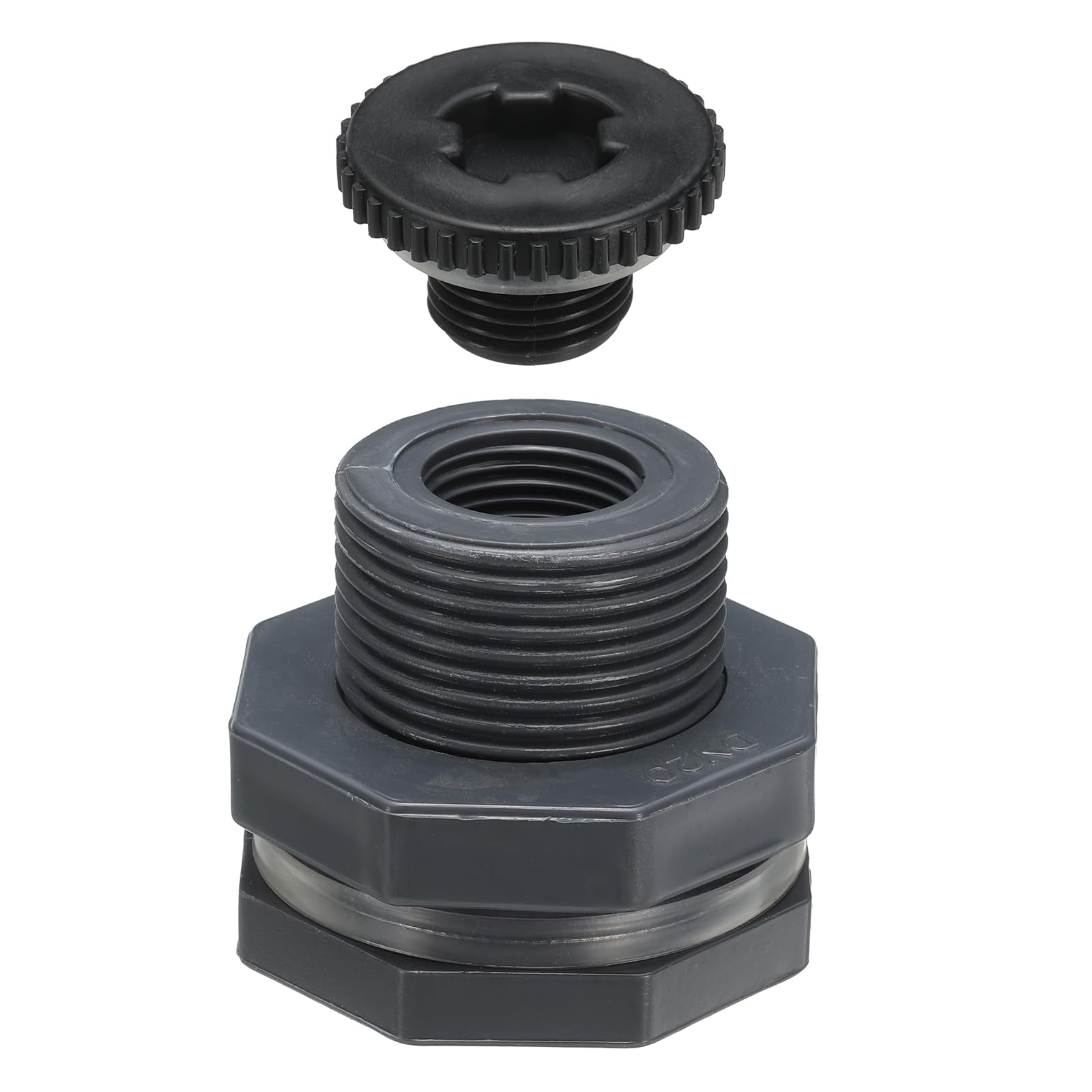 PATIKIL PVC Bulkhead Fitting with Plug G 1/2, Double Threaded Bulkhead Water Tank Connector with PVC Seal Gasket for Rain Bucket, Sinks, Aquariums, Grey
