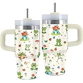 Uibunoo Frog Gifts for Women, 14 Oz Frogs Tumbler with Handle & Straw, Frogs Lover Gifts, Thanksgiving Christmas Birthday Gift for Daughter Son, Animal Tumbler for Son, Frog Stuff, 1 PCS