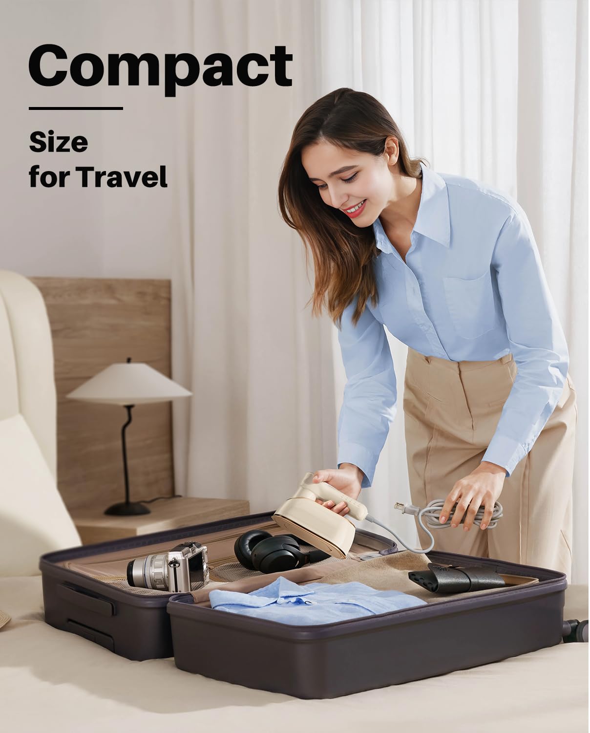 1200W Portable Travel Steamer Iron for Clothes - 4 Modes, LCD Display, 10S Fast Heating, 180° Swivel Handle, Powerful Wrinkle Remover for Home, Dorm, and Travel – White