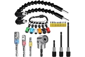 GREDNFHAT Flexible Drill Bit Extension Set, Hex Shank Bit Holder Keychain, 105°Right Angle Drill Attachmen, 3pcs 1/4 3/8 1/2" Hex Socket Adapter, 3pcs Drill Bit Holder Extension, Screwdriver Bit Kit (Colorful)