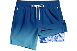 TENGINE Men's Swim Trunk 5" with Compression Liner 5 Inch Quick Dry Board Shorts Zipper Pocket