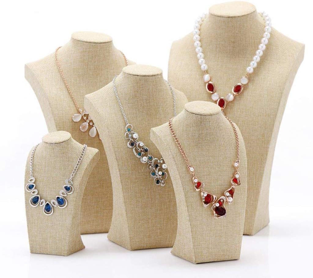 Présentoir à Colliers En Buste - Support Bijoux En Bois Et Daim, Base Stable, Pour Commode Ou Vitrine