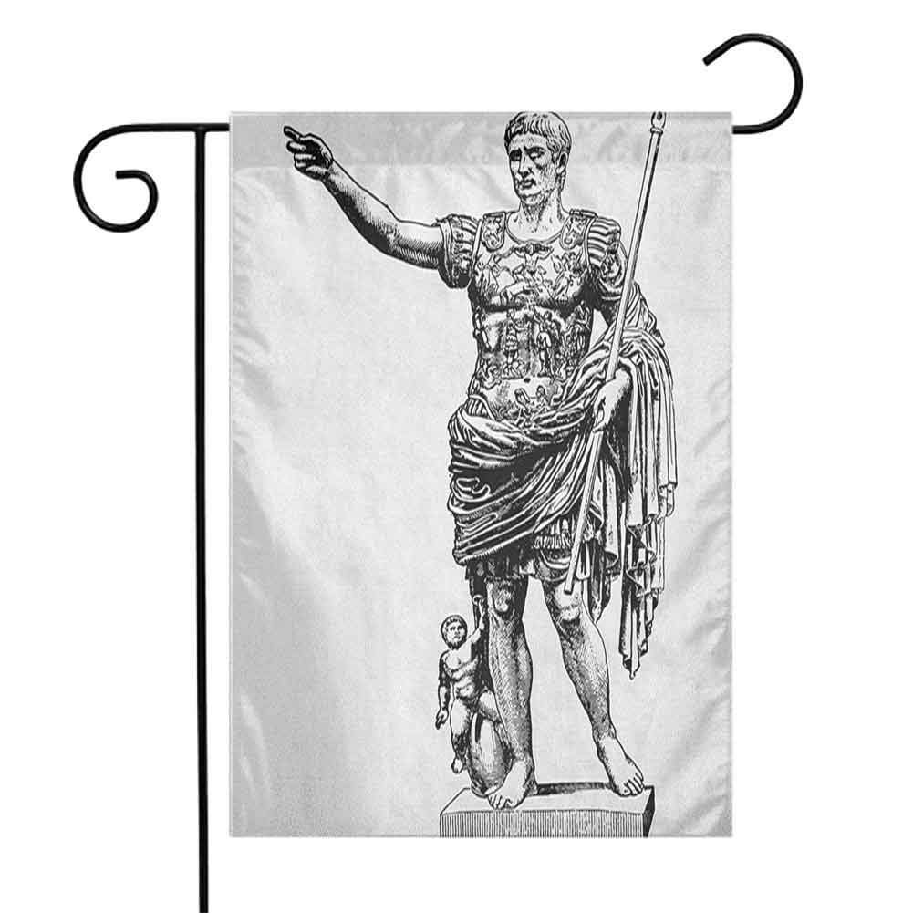 Fickdle Modern Garden Flag Toga Party Decorative Lawn W12 x L18 Inch Antique Statue of Augustus Vintage Ancient Historical King Emperor Figure Print Black White