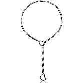 Wrlcorly Heart Slip Chain Necklace for Women Men Stainless Steel Adjustable O-Ring Lariat Cuban Collar Choker Necklace Jewelry Punk Rock Gothic Y-Necklace Black Silver Tone