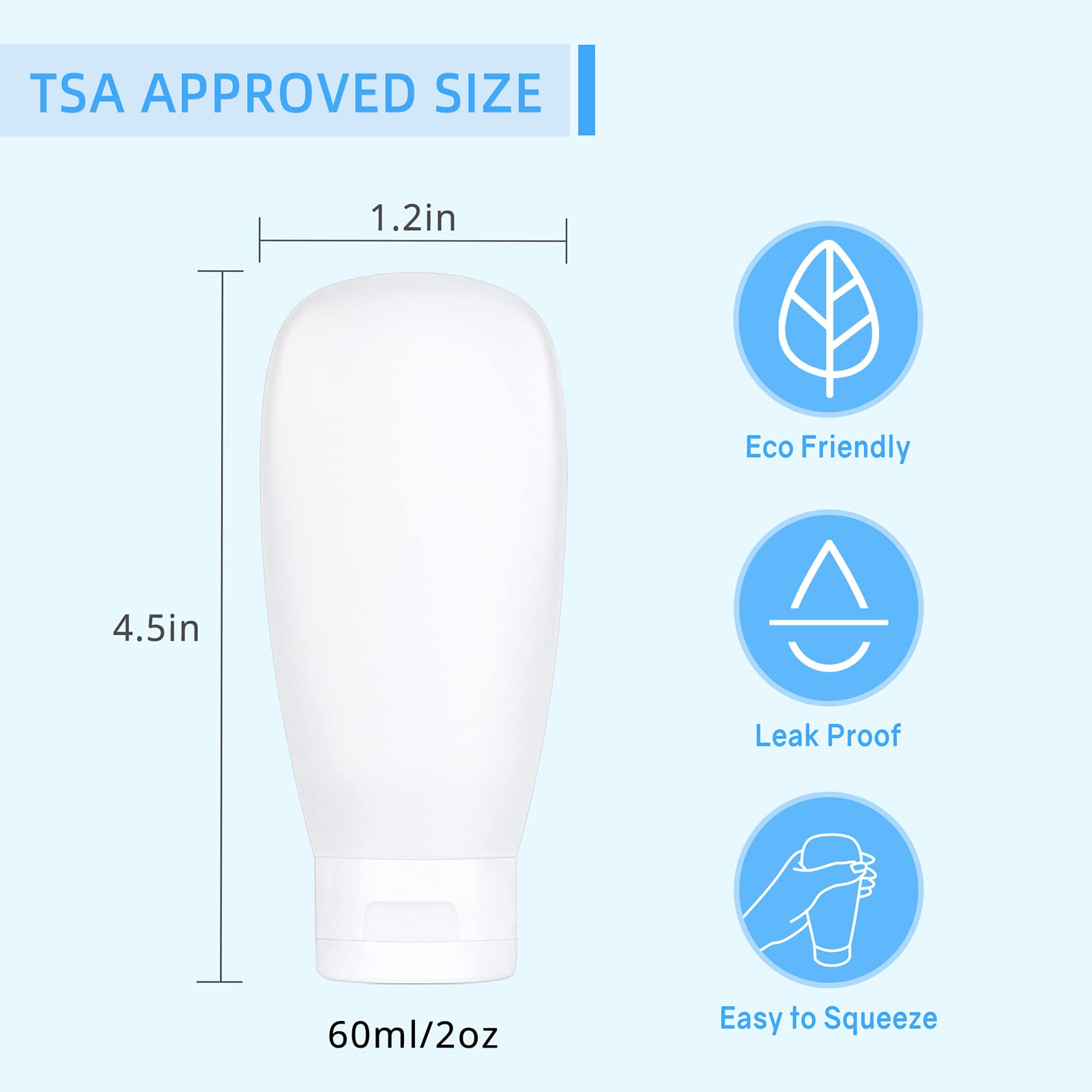 TSA Approved Travel Bottles Set for Toiletries Travel Size Containers Kit 4 Pack Portable Leak Proof Refillable Squeeze Cosmetic Airplane Essential Shampoo Hair Conditioner Body Lotion Bath Shower Gel