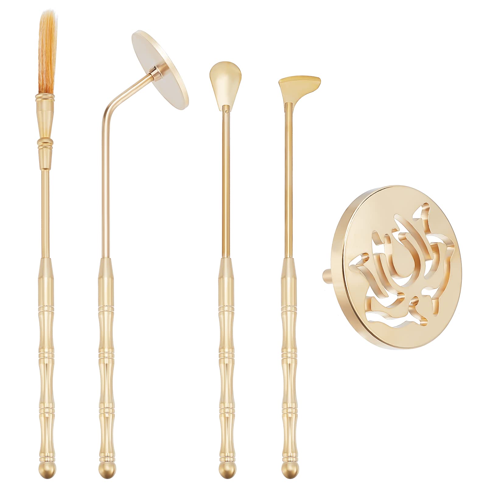 WEBEEDY 5Pcs Incense Making Kit Brass IncenseTool Kit Set- Incense Incense Spoon Incense Press Shovel Brush for Incense Burner Kit, Yoga Meditation Gifts