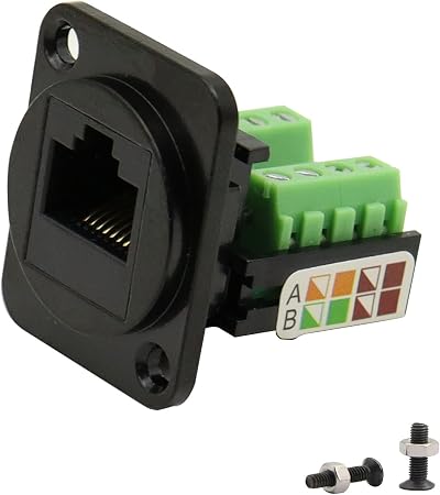 QIANRENON RJ45 8P8C Cat5E Screw Terminal Adapter Keystone Jack Black Network