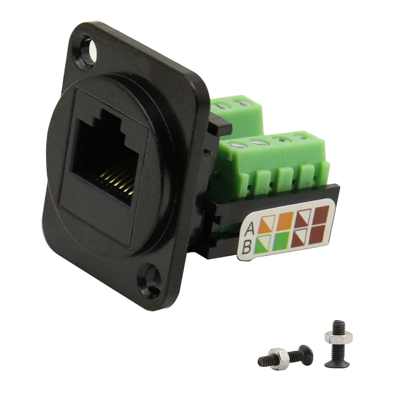 QIANRENON RJ45/8P8C Cat5E Screw Terminal Adapter Keystone Jack,D-Type Modular Panel Crimping Data Female Connector,Black