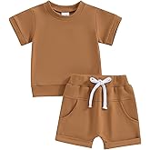 Thorn Tree Toddler Boys Clothes Set Short Sleeve T-shirt Top Elastic Waist Pocket Shorts Solid 2Pcs Outfits