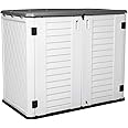 Horizontal Outdoor Garden Storage Shed for Backyards and Patios, Plastic Storage Box Waterproof, Small Shed 26 Cubic Feet Capacity for Bike, Garbage Cans, Lawn Mower, Tools and Garden Accessories