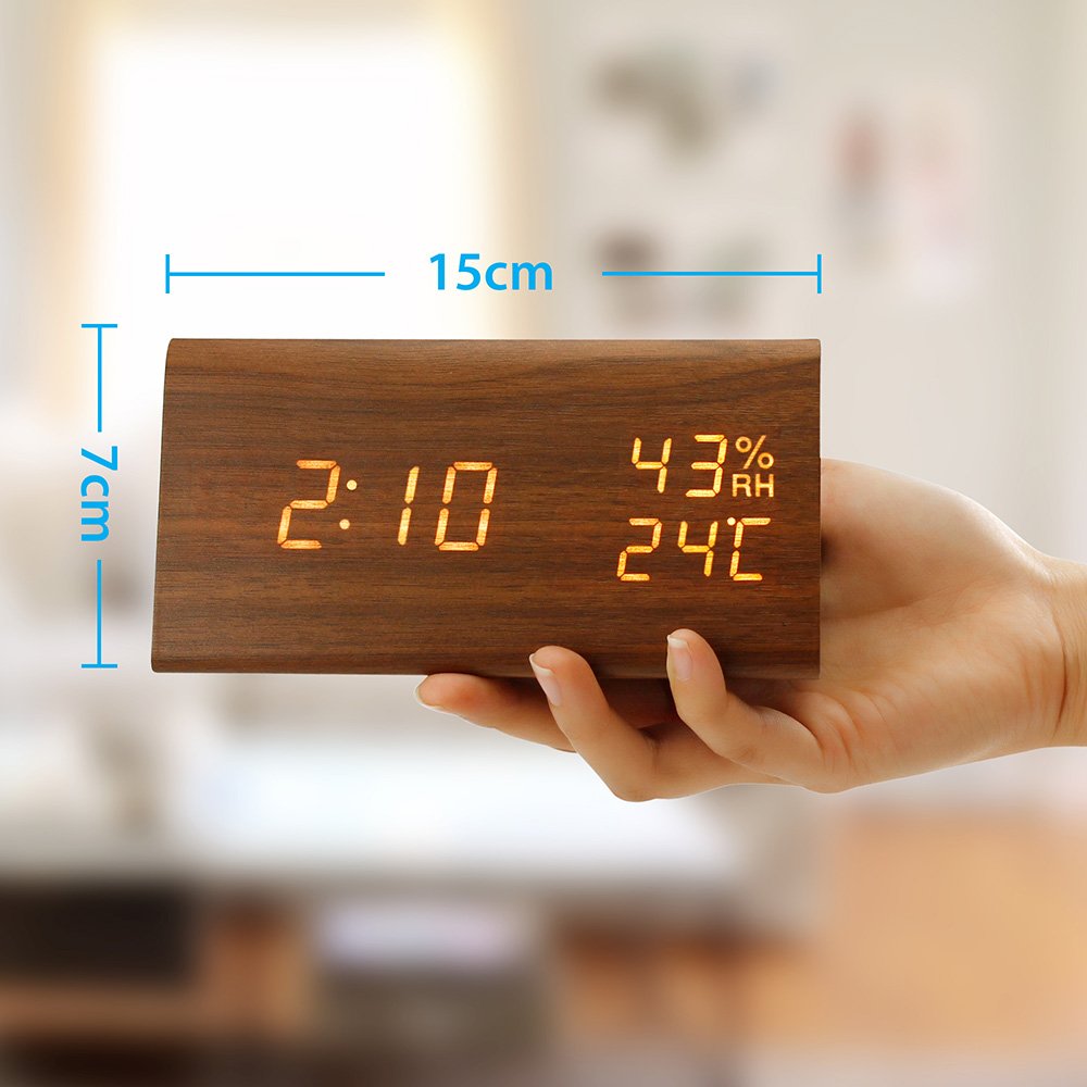 Oct17 Wooden Alarm Clock, Wood LED Digital Desk Clock
