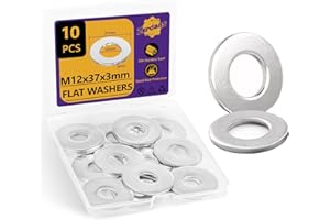 ZERDANS M12 Stainless Flat Washers, 10Pcs Metric Metal Fender Washers for Screws Bolts, 18-8 (304) Stainless Steel, Assorted Hardware Kit for Factories, Home, Shops, Construction (M12x37x3mm)