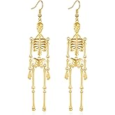 Halloween Skeleton Earrings for Women – 18K Gold Plated Skull Dangle Earrings, Spooky Gothic Halloween Outfits Jewelry Accessories Gifts