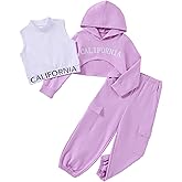 Hihosdor Girls Clothes 3 Piece Outfits Hoodie Pullover Sweatshirts Cool Crop Tank and Sweatpants Set Teen Girls Outfits
