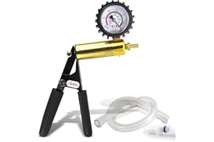 LeLuv Ultima Brass Vacuum Pump Handle - Gauge Installed with Protective Rubber Cover - Black Rubber Padded Grips, Clear Hose & Male O-Ring Fitting