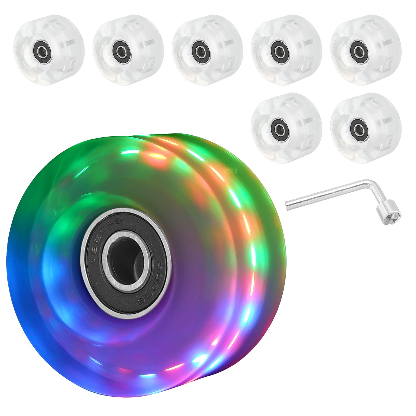 PATIKIL Roller Skate Wheels Set,8 Pack 58mm 82A Light Up Skateboard Cruiser Wheels Set with Bearings Trucks Tool Kit for Double Row Skating, Red, Blue, Green