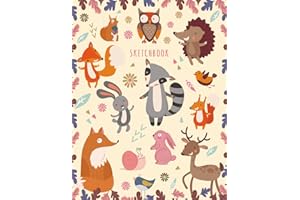 Sketchbook: Sketchbook for Girls: Cute Cartoon Forest Animals! (Owl, Fox, Birds, Rabbits, Deer) Sketching Journal / Blank Drawing - Extra Large 108+ Pages