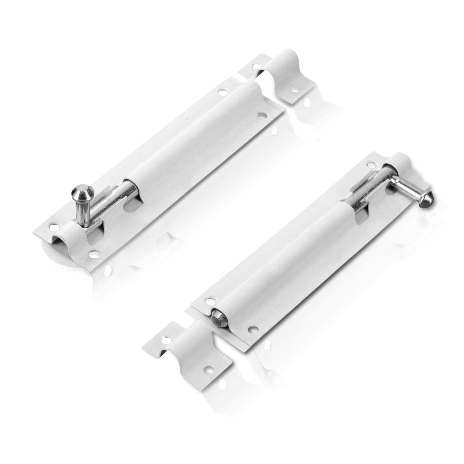 XFORT® 2 Pack Tower Bolt White 100mm (4"), Door Lock Bolt, Strong White Coated Door Barrel Bolt, Durable Slide Bolt for Increasing Security on Garden Gates & Shed Doors.