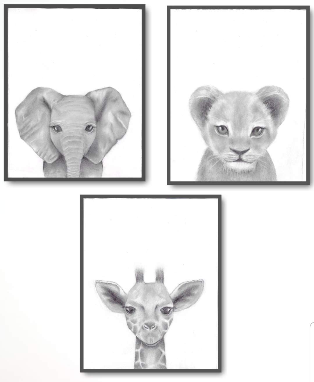 Set of 3 Framed Baby Woodland Safari Animal Rustic Nursery Decor (Safari Unframed, 8"x10")