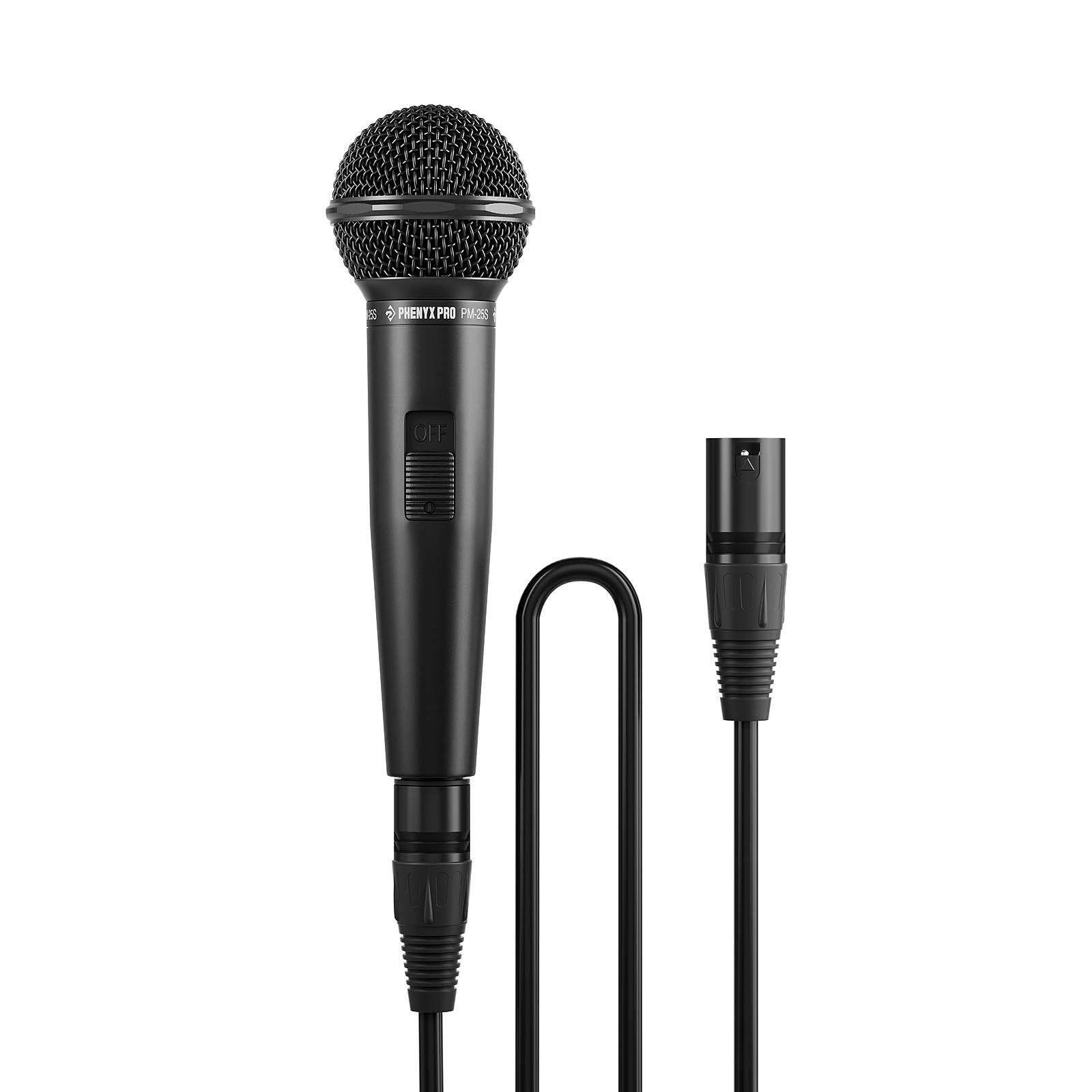 Photo 1 of Phenyx Pro Dynamic Vocal Microphone, Cardioid Microphone with ON/Off Switch, 16.4 ft XLR Cable, Mic Clip, Storage Bag, Wired Handheld Mic for Singing, Stage, Studio, Karaoke (PM-25S)