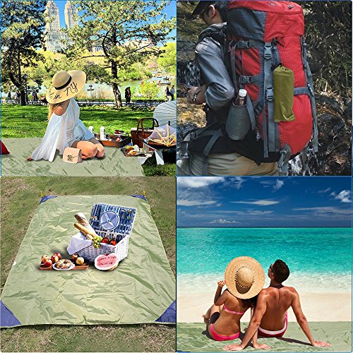 iMissiu Sand Free Beach Mat, Picnic Pocket Blanket Lightweight Waterproof Beach Blanket for Outdoor Camping, Travel, Hiking (Green) - Thumbnail 5
