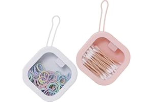 HBlife 2 Pcs Portable Hair Tie Organizer Travel Q-tip Storage Containers Stackable Box for Bobby Pin Cotton Swab Hair Clips Earrings and Jewelry, Pink White