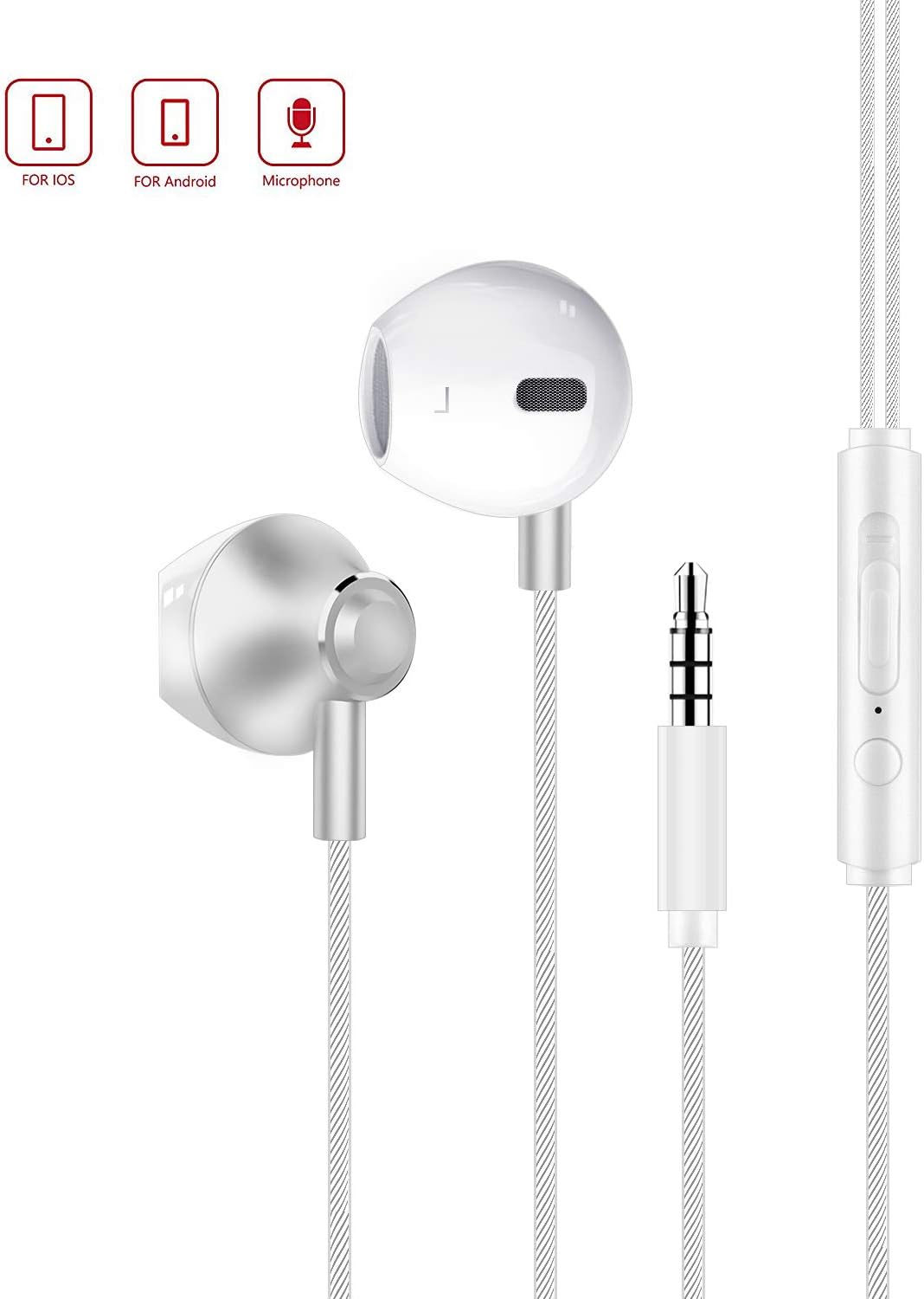 Earphones Headphones, In-Ear Headphones, Metallic Headset, Earbuds with Mic, Volume Control, HD, Noise Isolating, Tangle Free, Heavy Deep Bass, Headphone for APhone Pod, Pad Smartphone MP3 MP4 Tablet