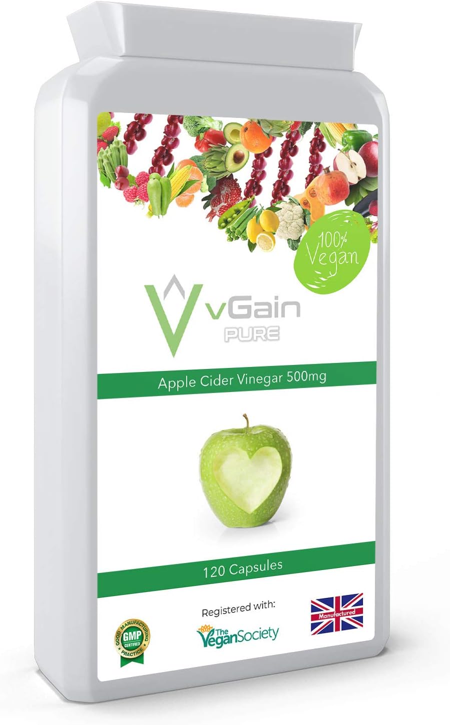 Apple Cider Vinegar Capsules by vGain PURE, Suitable for Vegans and Vegetarians
