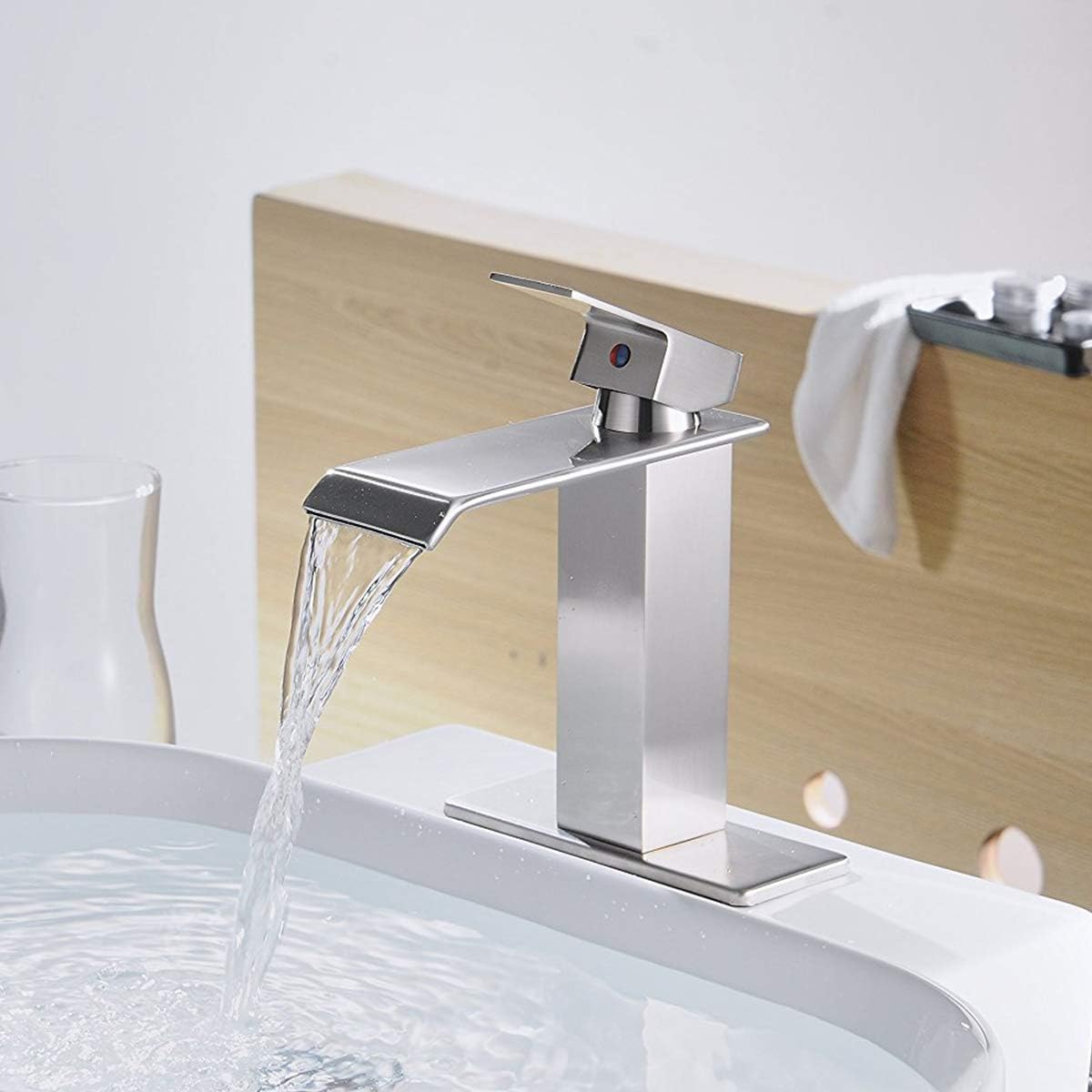 Greenspring Waterfall Commercial Spout Brushed Nickel Single Handle One Hole Bathroom Sink Faucet Deck Mount Lavatory - - 