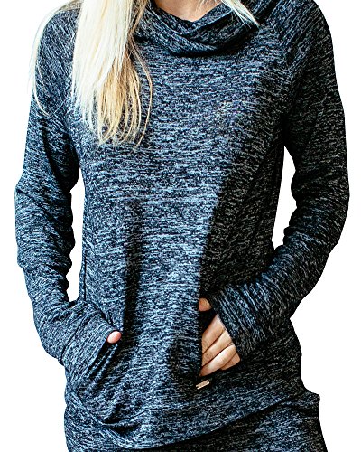 DM Merchandising Inc. Hello Mello Carefree Threads Womens Loungewear Top with Pocket & Cowl Neck, Matching Drawstring Bag- Black Small 4-6 - Thumbnail 4
