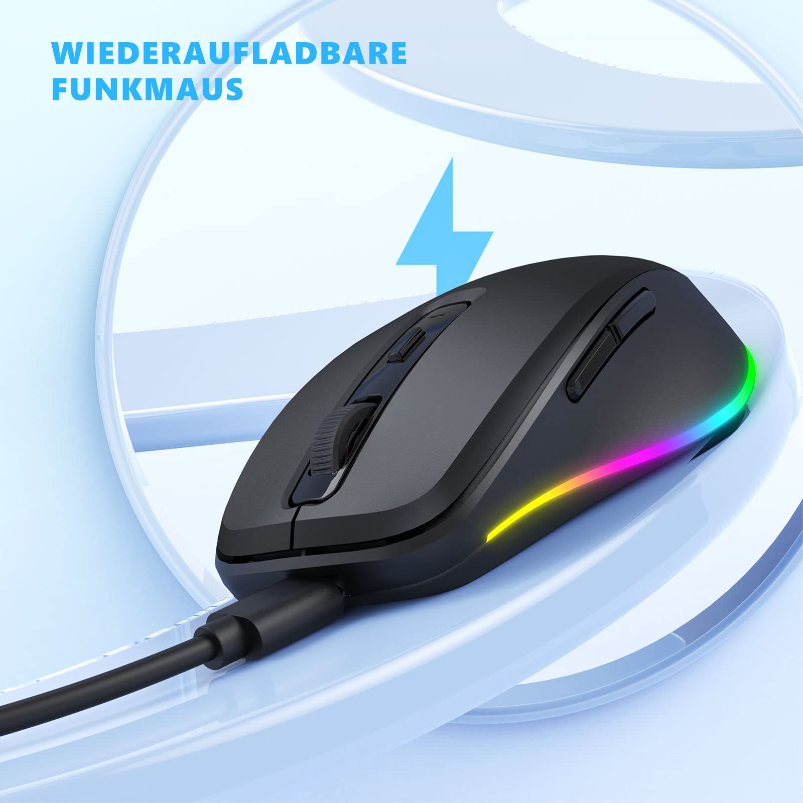 seenda Kabellose Maus mit Jiggler, RGB-Beleuchtung, 2000 DPI, Schwarz 2