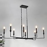 GRUSTRUST 8-Light Black Chandelier, Farmhouse Dining Room Light Fixtures Over Table, Metal Candle Rectangular Chandelier Ligh