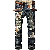 Enrica Men's Ripped Straight Slim Moto Biker Jeans