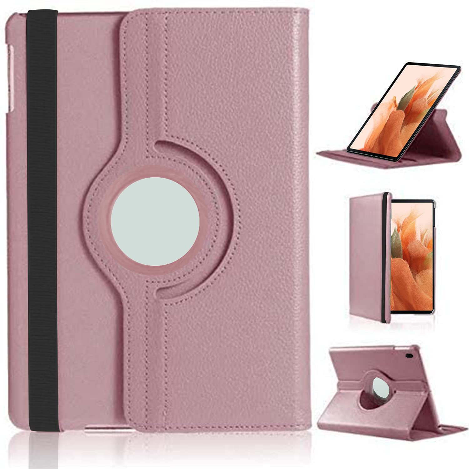 DN Technology Case For Samsung Galaxy Tab S8 Plus / S7 FE / S7+ 12.4 inch Multi Angle 360° Rotating Smart Folio Protective Tablet Cover with S Pen Holder (ROSE GOLD)